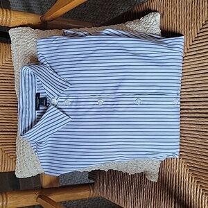 Ann Taylor Factory, long sleeve, black/white stripped dress shirt,  size S